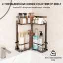 2-Tier Corner Bathroom Counter Organizer, Space Saving Black Vanity Countertop Shelf for Toiletries, Skincare & Makeup, Sturdy Stainless Steel Standing Rack for Bathroom Storage & Kitchen Spices