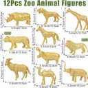 Safari Animals Table Centerpieces - 6 Set of Jungle Animals Decorations Includes 12 Safari Zoo Animal Figures 6 Wood Slices 18 Tropical Palm Leaves for Baby Shower Birthday (Gold Animals)