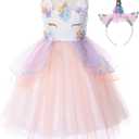 JerrisApparel Flower Girls Unicorn Costume Pageant Princess Party Dress (7 Years, Orange)
