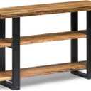 Alpine Natural Live Edge Acacia Wood Media Console Table with Black Metal Accents, Modern Industrial Update for Living Room, Subtle Imperfections, Clear Natural Finish