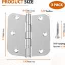 3.5 Inch Ball Bearing Door Hinges 3 Pack, Stainless Steel Rounded Door Hinges, 5/8 Radius Silver Stainless Steel Interior Door Hinge, Replacement Door Interior Metal Hardwares