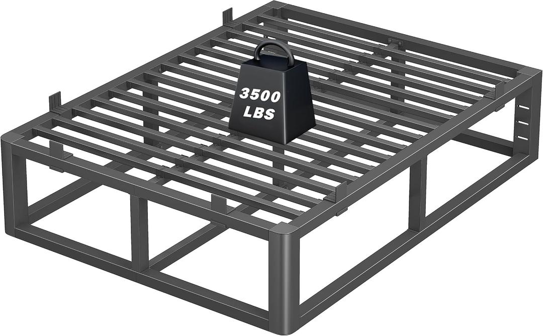 18 Inch Metal Full Size Bed Frame with Rounded Corner, Steel Support