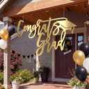 Briwooody 35.4 x 23.6 Large Gold Metal Congrats Grad Sign Outdoor Congrats Grad Backdrop with Graduation Cap for Party Wall Decor Photo Props Class of 2026 High School Celebration for Indoor Outdoor