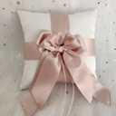 White Ring Bearer Pillow with Double Ribbon Bow Décor for Wedding Ceremony Vow Renewal Baby Shower Party Favor (Pillow)