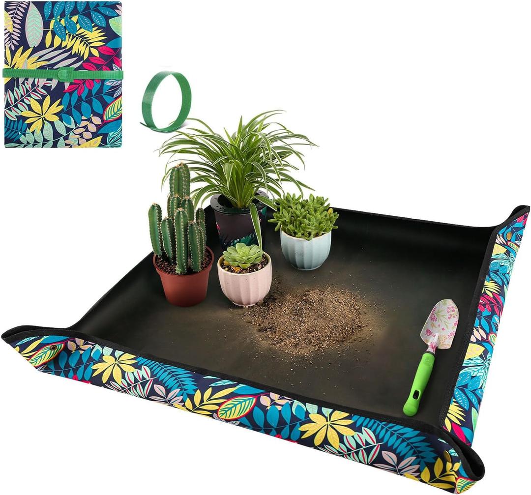 Repotting Mat for Plant Transplanting and Mess Control 29.5"x 29.5" Oxford Fabric Waterproof Potting Foldable Indoor Portable Gardening Tray Unique Gifts Lovers (1 Pcs Black)