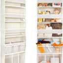 Door Hanging Storage Organizer,with 3 Bins 1 Movable Baby Diaper Caddy,1 Large capacity diaper stacking storage Organizer,10 Side Pockets ,Bedroom Door Storage for Nursery Baby Essentials. (Beige)