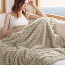 Bedsure Large Throw Blanket for Couch - 350GSM Fluffy Plush Bubble Blanket for Bed Home Room Decor, GentleSoft Cute Fleece Soft Cozy Gifts for Women Girls, Beige, 50x70 Inches
