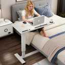 BeGyoku Overbed Table,Hospital Bed Table,Pneumatic Bed Tables Adjustable Over The Bed with Hidden Wheels&USB Port,Mobile Laptop Table Cart and Rolling Bedside Table with Tray Hospital Home Use-White, 32" L X 16" W