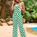 Overalls for Women Loose Fit Jumpsuits Fashion Checkered Straight Leg Pants Stretch Bib Coveralls (Green, M)