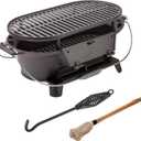 LOLE Portable Grill- Cast Iron Charcoal BBQ - Complete with Barbeque Basting Brush and Water - Resistant Nylon Cover