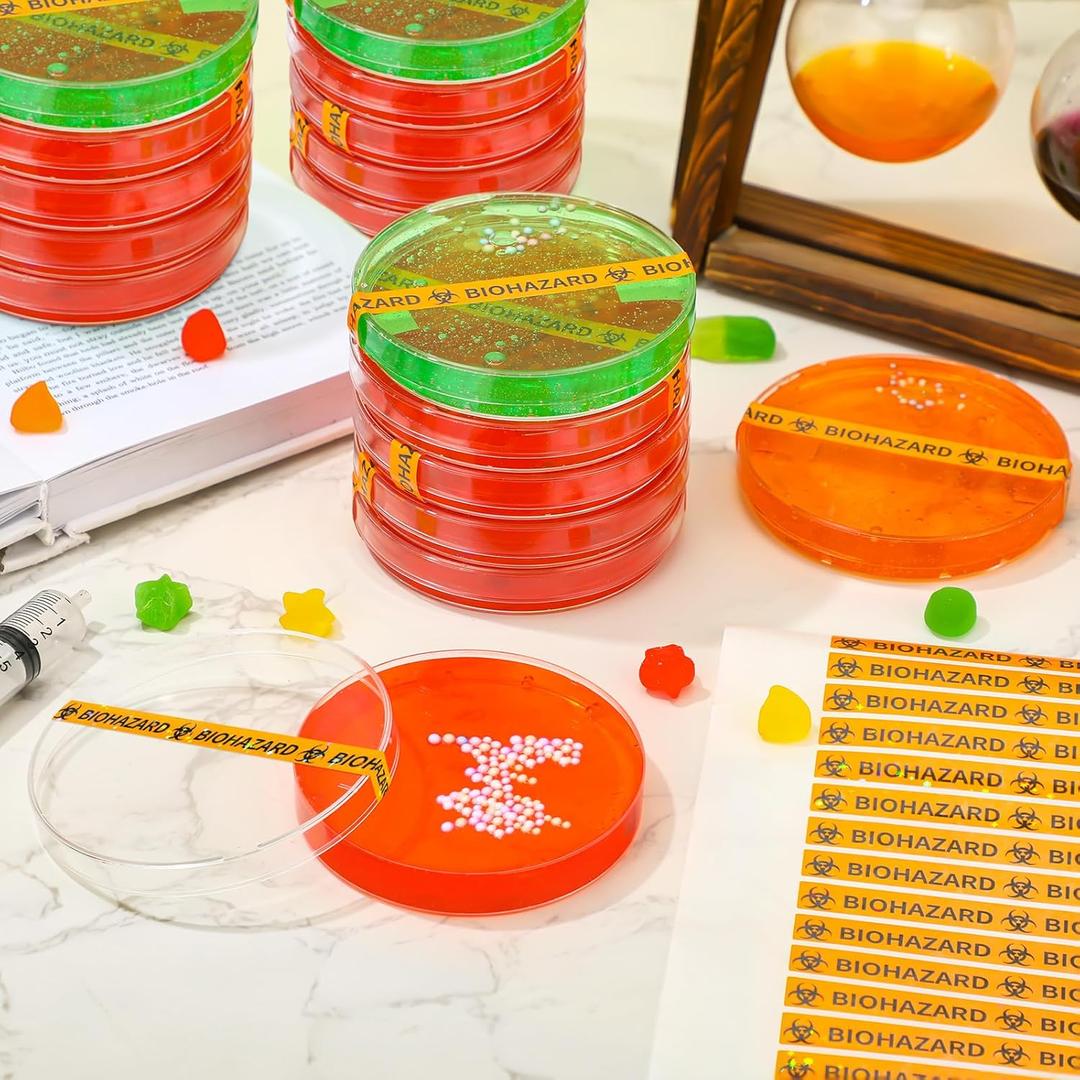 60 Pack Plastic Petri Dishes with Lids 90 x 15mm Bioresearch Sterile Petri Dish and Biohazard Stickers for School Laboratories Biological Science Themed Party Supplies