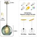 Gray Green Glass Pendant Lights Kitchen Island Lighting Globe Pendant Light Fixtures Modern Pendant Lighting for Kitchen Island Bedroom Living Dining Room Light Fixture(9.84in, 2-Pack)