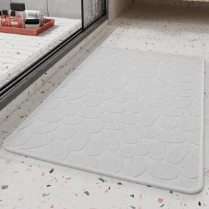 COCOER Non Slip Bath-Mat, Super Absorbent Washable Thin Bathroom Mats for Bathroom with Rubber Backing, Fit Under Door Rugs 17"x28" Gray