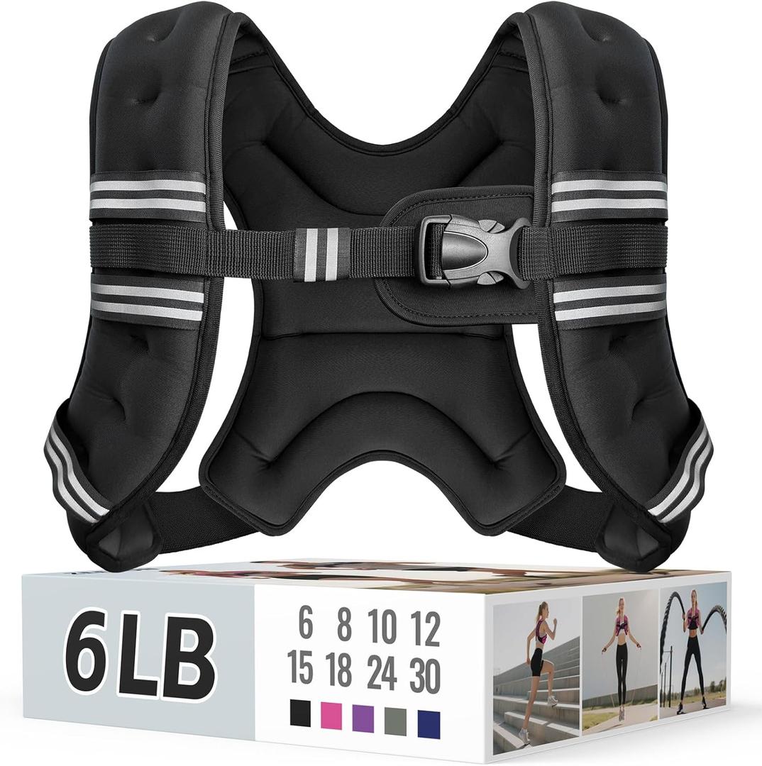 Weighted Vest for Women & Men with Reflective Stripe and Adjustable Buckle, Comfortable & Durable Rucking Vest for Walking, Running & Strength Training (6 lb, Black)
