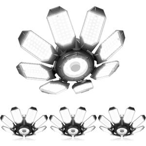 Adiding LED Garage Ceiling Lights 56000Lm 4 Pack w/ 8 Adjustable Panels, Super Bright Deformable Basement Lighting Fixture Screw in E26 Bulb Socket for Indoor Workshop, Attic, Storage, Bay, Home Gym