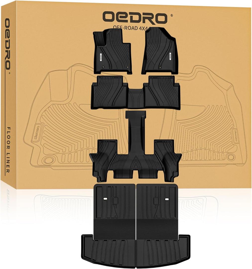 OEDRO Floor Mats & Trunk Cargo Mat with Backrest Mat Fit for 2024 2025 2026 Hyundai Santa Fe Hybrid Calligraphy/SE/SEL/Limited 6/7 Seats, TPE All Weather Custom Fit Floor Liners, Car Mats Full Set