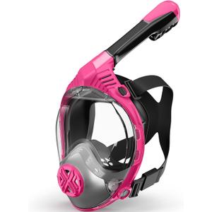 Full Face Snorkel Mask- Snorkeling Gear for Adults with Safe Dry Top Breathing System, Latest Foldable Panoramic View Snorkeling Mask for Men and Women, Anti Fog Anti Leak (Small-Medium, Pink)