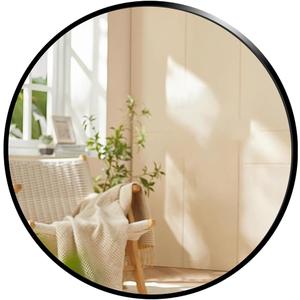 12 Inch Round Black Circular Wall Mirror, Modern Frosted Metal Frame, Shatterproof Tempered Glass, Bathroom Bedroom Entryway Living Room