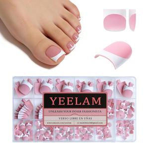 Press On Toenails French Tip 240Pcs Sharp Square Soft Gel Toe Nail Press Ons, Matte Berry Pink Fake Toenails, 15 Sizes Toe Nail Tips for DIY Pedicure