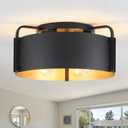 Flush Mount Ceiling Light, 4-Light Industrial Ceiling Light Fixture Matte Black with Gold Inside Kitchen Ceiling Lights for Living Room Kitchen Island Dining,E26 Base(Not Included Bulb)