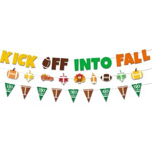 Pre-assembled Glitter Kick off into Fall Banner, Kick off into Fall Bulletin Board Decorations, Fall Football Decorations, Thanksgiving Football Decorations
