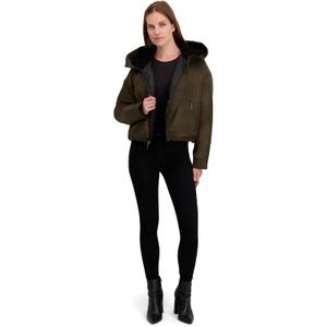 Laundry by Shelli Segal Women's Sherpa-lined Cropped Windbreaker Jacket, Wind & Water Resistant (Green, XL)