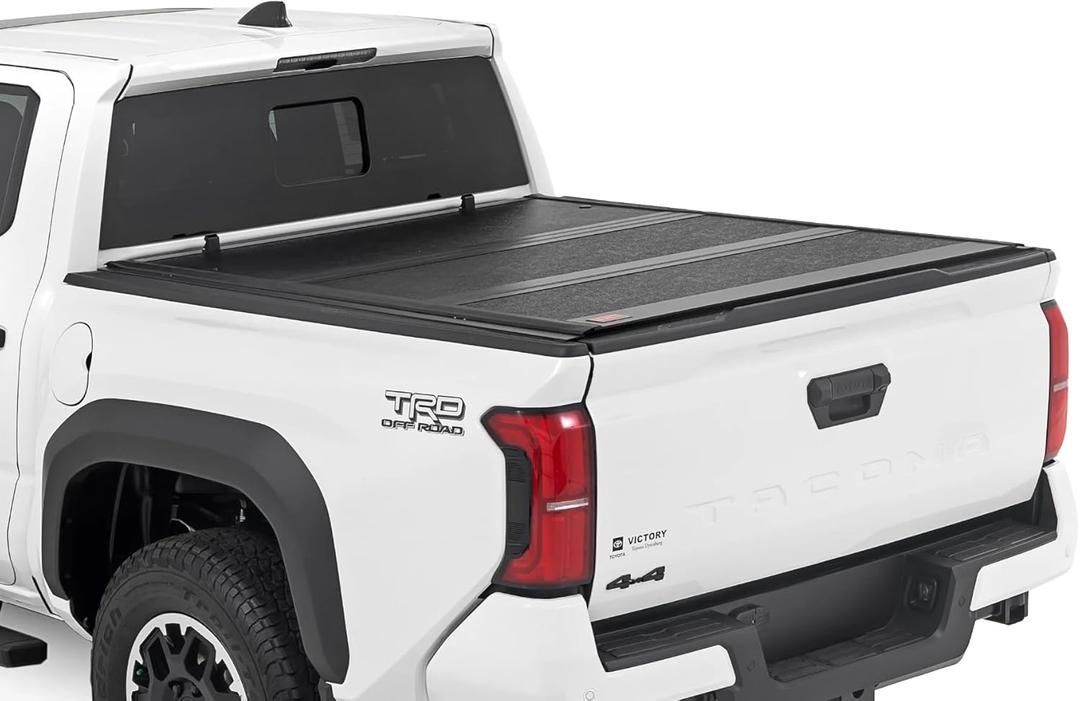 Rough Country Hard Tri-Fold Tonneau Cover for Toyota Tacoma Truck (2024-2025) - Low-Profile Aluminum Truck Bed Cover, Fits 5' Bed (60")