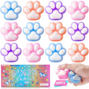 28pcs Taba Squishy Cat Paw Squeeze Toys, Handmade Mini Kawaii Stress Relief Fidget Sensory Toys, Squishies for Kids, Pinch Family, Fidget Cat Paws Mochi Toys for Kids