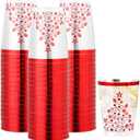 Red Plastic Disposable Christmas Cups 9 OZ, Christmas Holiday Party Tumblers Cups 30 pcs