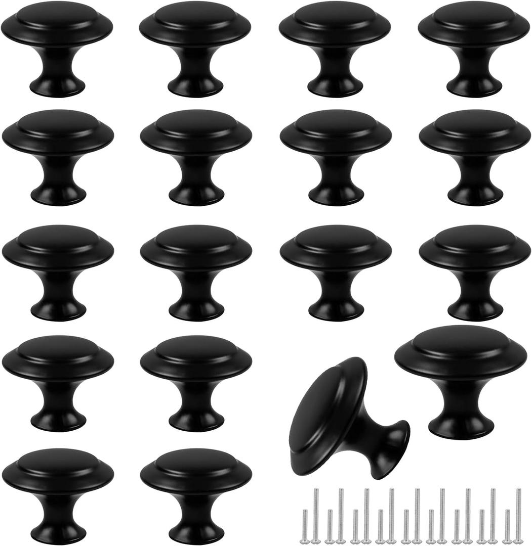 Romeda 18 Piece Drawer Hardware - Black 30mm Cabinet Knobs & Pulls for Dressers & Kitchens with Screw (Round-type Black)