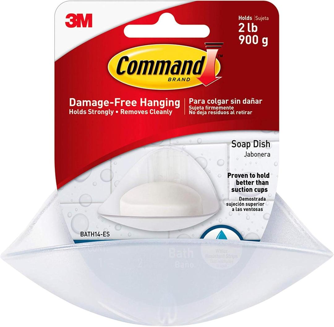 Command Soap Dish, Holds up to 2 lb, 2 Soap Holder with 4 Mounting Bases and 4 Medium Water Resistant Strips (2-Pack of 1 Dish), 3.18" x 4.4" x 4.94", Damage Free Bathroom Organization