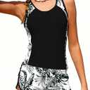 blibean Teen Girls Tankini Swimsuit Big Kids 2 Piece Bathing Suit Tween Trendy Family Matching Set Swim Shorts Tops Floral Beach Clothes Swimwear Traje Baño Niñas, Size 10-11 Year, Black