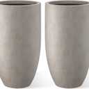 Kante 24 Inch Tall Round Concrete Planter, 2 Pack Large Indoor Outdoor Plant Pots with Drainage Hole and Rubber Plug, Modern Decorative Garden Pots for Home Patio Porch, Weathered Concrete