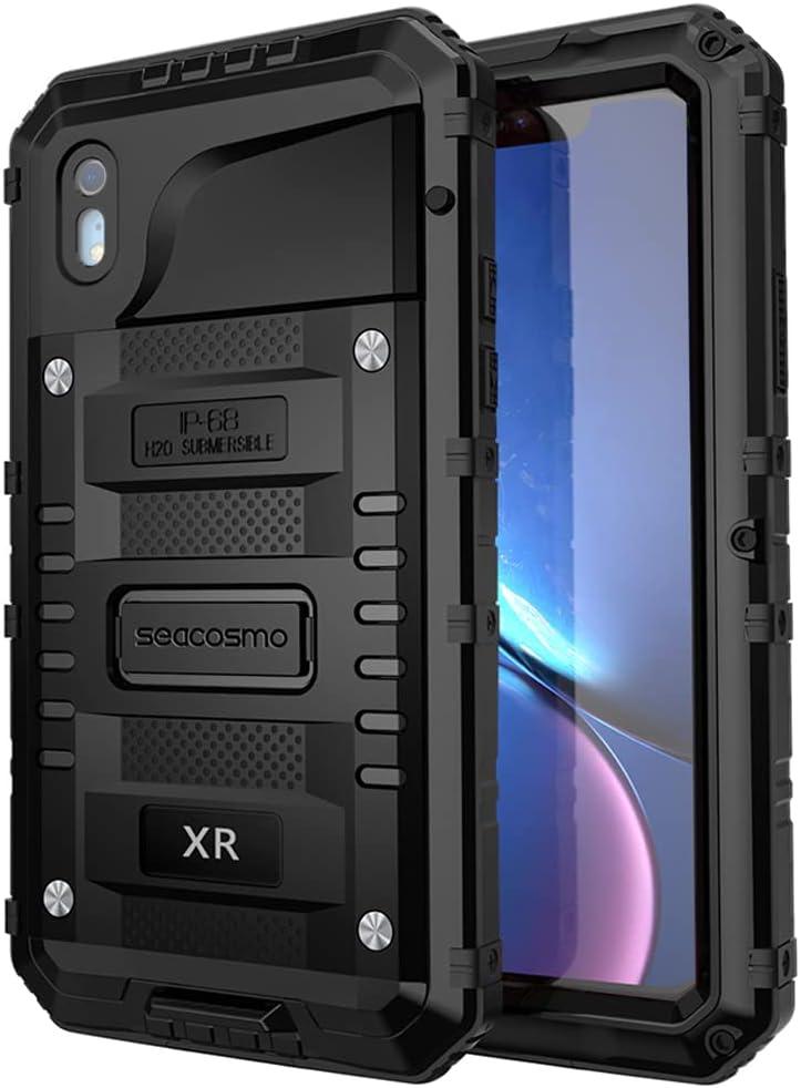 seacosmo Waterproof Case for iPhone XR with Built-in Screen Protector, 360 Full Body Protective Military Grade Rugged Shockproof Case Cover for iPhone XR, Black