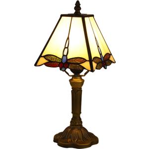 Tiffany Table Lamps LED Bedroom Bedside 18 INCH Tall Table Lamp Rose Flower Grape Stained Glass Lamp for Table Lamps (White Dragonfly-8X8X15INCH)