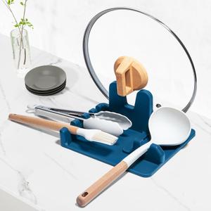 AUOON Silicone Utensil Rest and Pot lid holder with Drip Pad for Multiple Utensils,Dishwasher Safe,Heat-Resistant,BPA-Free Spoon Rest for Stove Top,Kitchen Utensil Holder for Ladle (Large, Fog Blue)