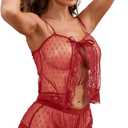 Sexy Women Lace Sleepwea Pajamas Lingerie Set High Waist Sheer Sleepwear Sheer Mesh Polka Dot Shorts Set (XX-Large, Red)