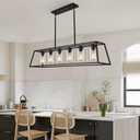 Rectangle Chandeliers for Dining Room | 6-Lights Black Dining Room Light Fixture with Clear Glass Shade | Apply to Kitchen Chandeliers Over Table, L48" - 6 Light