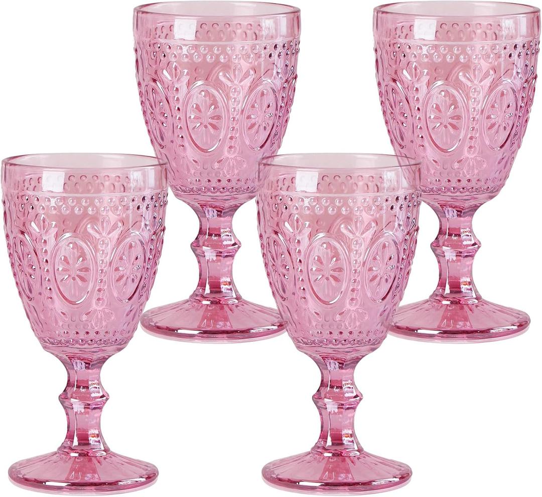 Pink Wine Glasses set of 4, Pink Goblets, Vintage Drinking Glassware, Colored Glassware Set for Party Home Wedding Baby Shower