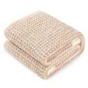 Snuggle Sac Waffle Throw Blanket for Couch Bed Sofa 50x60 inches, Reversible Beige Blanket Microfiber Fluffy Fuzzy Cozy Knit Soft Throws for Women Mothers Birthday Gifts