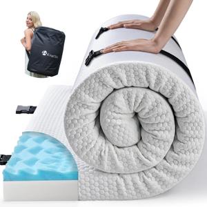 KingChii Memory Foam Camping Mattress, Portable Roll Up Sleeping Pad for Road Trip, Floor Mat Roll Up Futon Mattress for Guests Sleepoverr