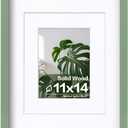 Egofine 11x14 Picture Frame Made of Solid Wood Covered by Plexiglass, Display Pictures 5x7/8x10 with Mat or 11x14 Without Mat for Table Top Display and Wall Mounting Photo Frame, Green
