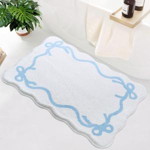 SHIYUE Scalloped Bow Bathroom Mat, Coquette Cute Non Slip Rug Aesthetic Preppy Microfiber Room Decor, Soft Bathtub Decoration(18"26" Sky Blue)