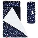 Moonsea Toddler Nap Mat with Pillow and Fleece Minky Blanket Navy, Lightweight and Soft Perfect for Toddlers Preschool, Daycare, Travel Sleeping Bag for Girls, 21" x 50" Fit on a Standard Cot