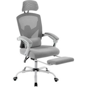 MCQ Office Computer Desk Chair, Gaming Chairs for Adults, High-Back Mesh Rolling Swivel Reclining Chairs with Wheels, Comfortable Lumbar Support, Comfy Arms for Home, Office, Gaming, Student, Grey