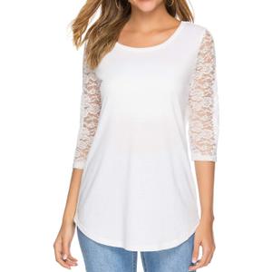 Women's 3/4 Lace Sleeve Round Neck T-Shirt Casual Blouses Tunics Tops (Medium) Women's 3/4 Lace Sleeve Round Neck T-Shirt Casual Blouses Tunics Tops (Medium)