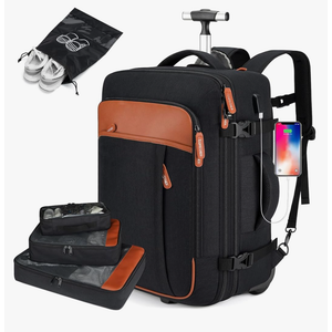 Rolling Backpack for Men & Women, 42L Carry-On Travel Backpack with Wheels, 17.3 Inch Laptop Compartment, Water Resistant Wheeled Bag with USB Port, 4 Packing Cubes, Black(14×9×20 in, 6.6 lb)