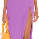 ALENDA DANMOS Women Strapless Midi Dress Tube Top Off Shoulder Summer Dress Thigh High Slit Cocktail Party Dress DD087 (Purple, M)