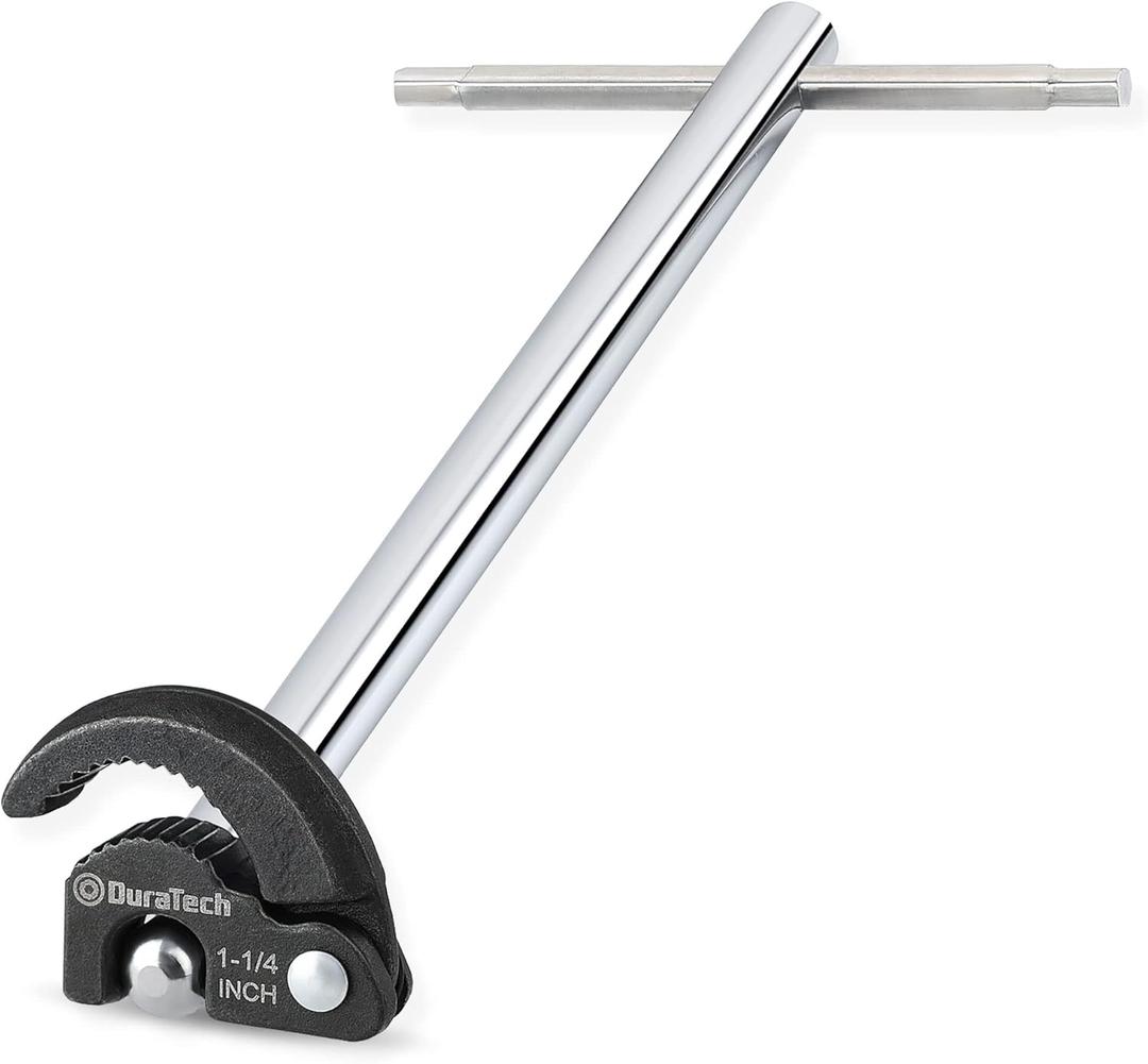 DURATECH 11" Basin Wrench, Sink Wrench, Adjustable Tap Nut Spanner Basin Spanner, Capacity of 3/8" to 1-1/4" for Fixing Back and Union Nuts Under Sink