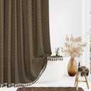 Dynamene Boho Farmhouse Shower Curtain, Brown Fabric Tufted Chevron Striped Textured Tassel Shower Curtains for Bathroom, Shabby Chic Waterproof Cloth Shower Curtain Set with Hooks, 72x72